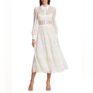 NWT Alice and Olivia Anaya off white lace midid dress sz 8 $795